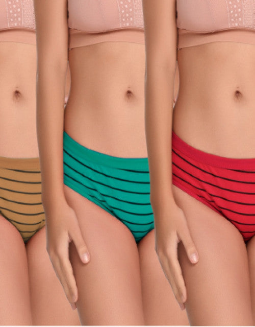 Women Bikini Cotton Multicolor Panty (Pack of 3) Dropdash