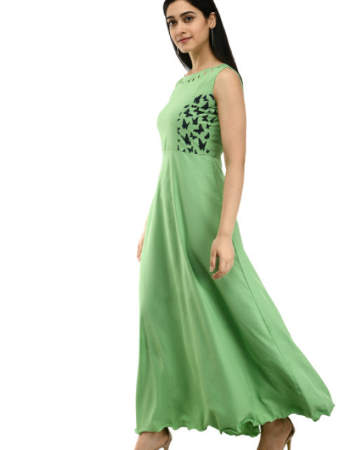 Women Solid Green Maxi Dress Dropdash