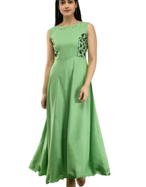Women Solid Green Maxi Dress Dropdash