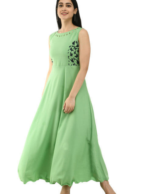 Women Solid Green Maxi Dress Dropdash