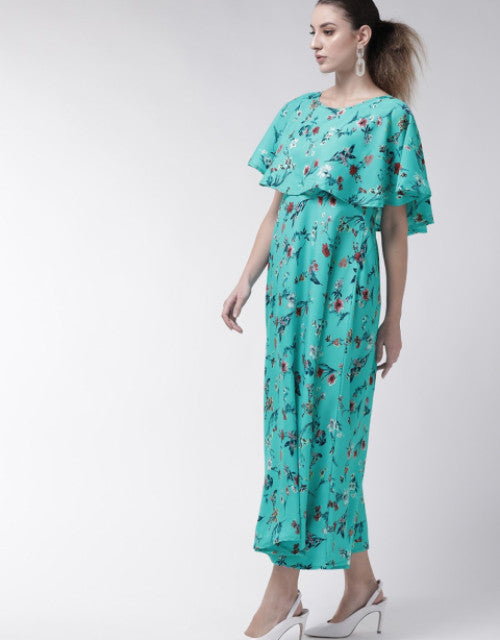 Women Turquoise Cape Sleeve Maxi Dress Dropdash