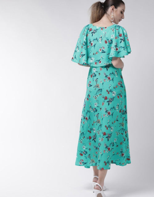 Women Turquoise Cape Sleeve Maxi Dress Dropdash