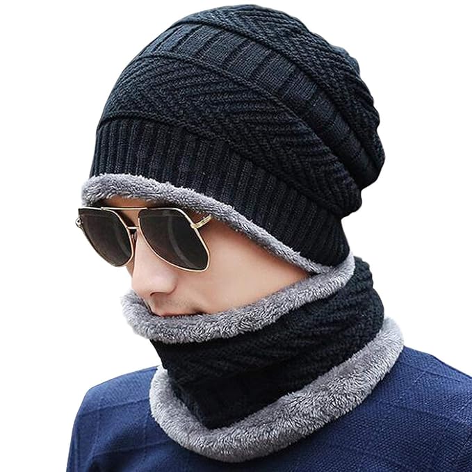 Woolen Winter Cap Beanie Hat with Neck Warmer Set (Multicolor, Set of 1) - My Fashion Sell