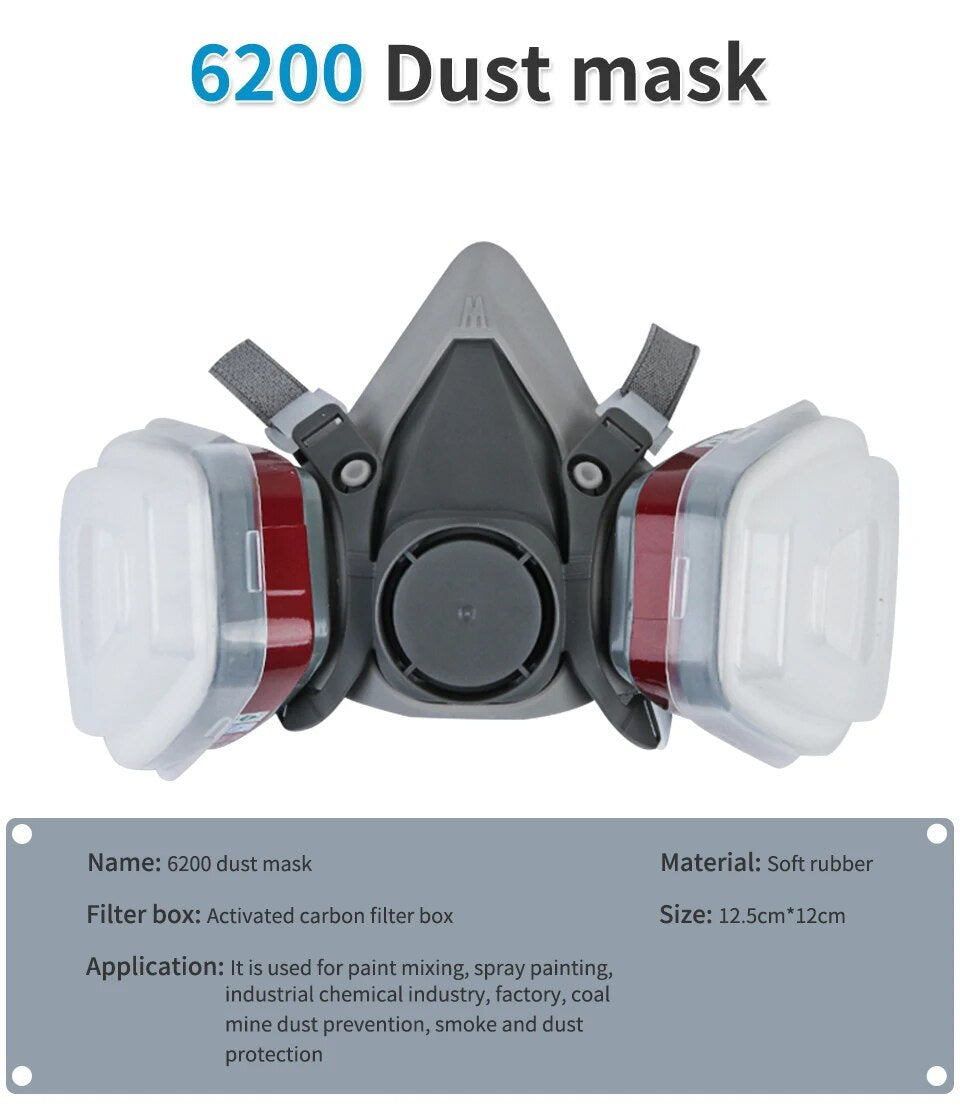 Original 6200 Reusable Respirator Half Face Cover Gas Mask With Fog-proof Glasses For Painting Spray Polishing Work Safety Smoke 3080