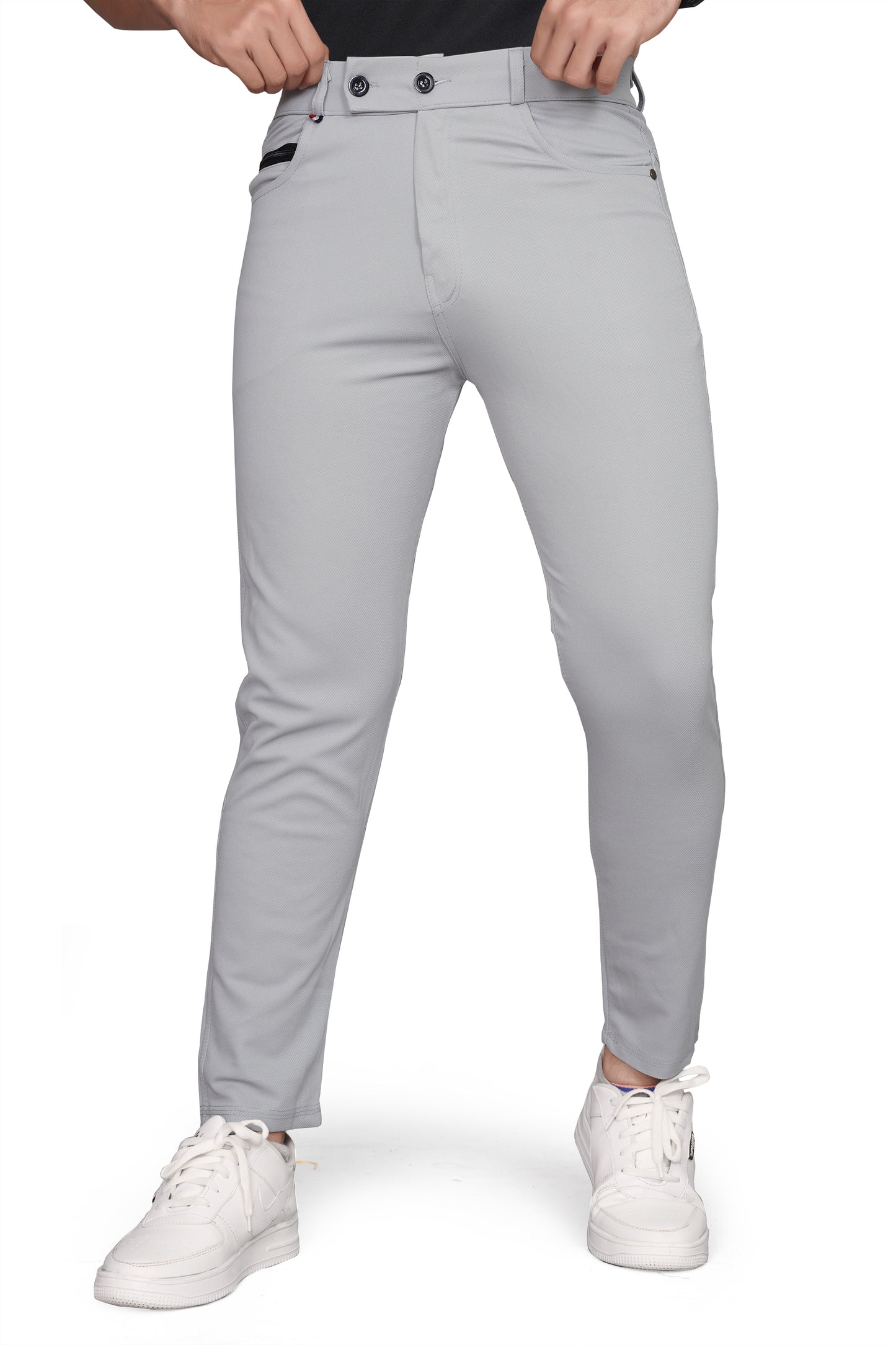 Light Grey Cotton Blend Formal Trousers Pants For Mens SourceInfi