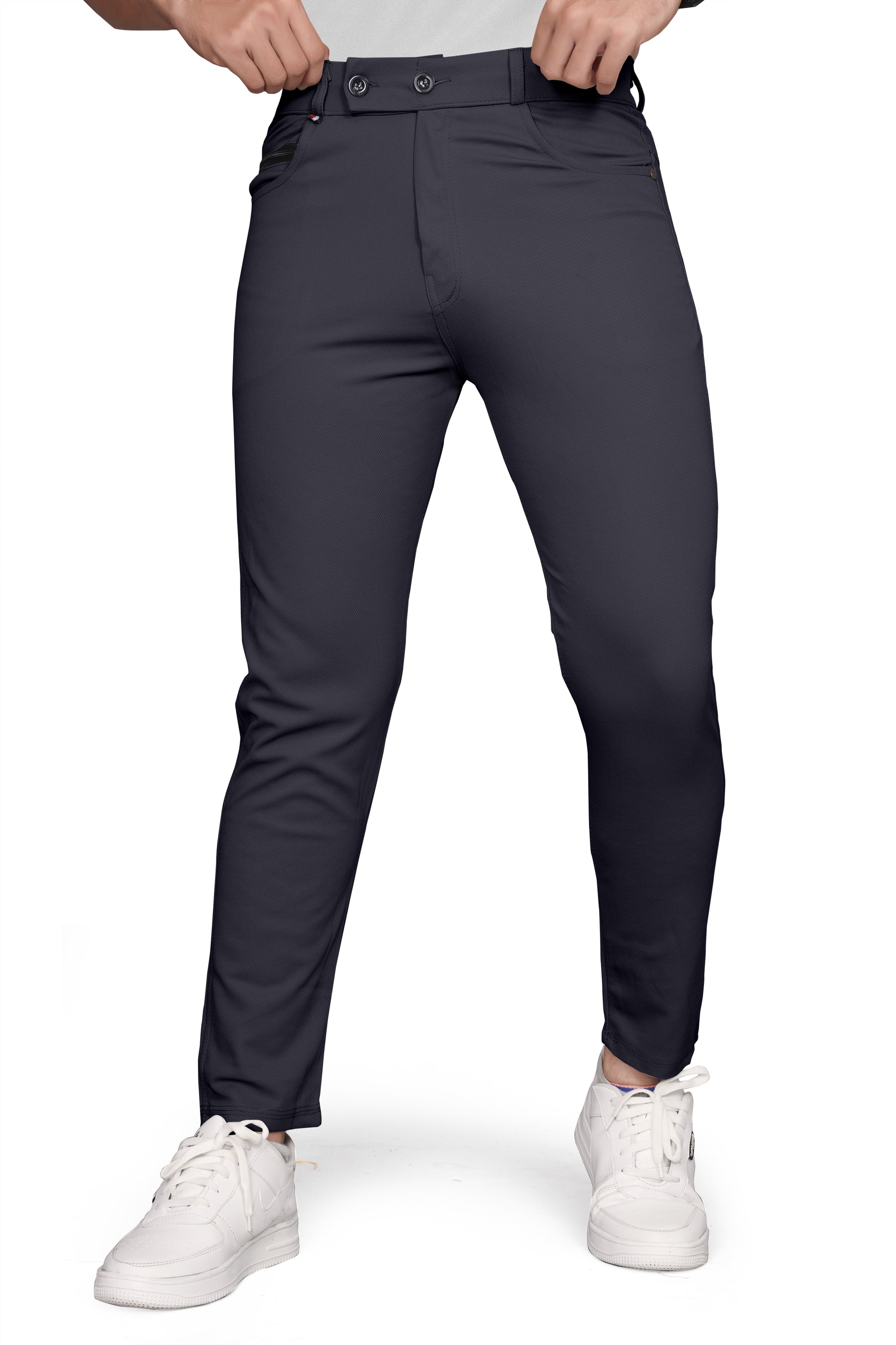 Dark Grey Cotton Blend Formal Trousers Pants For Mens SourceInfi