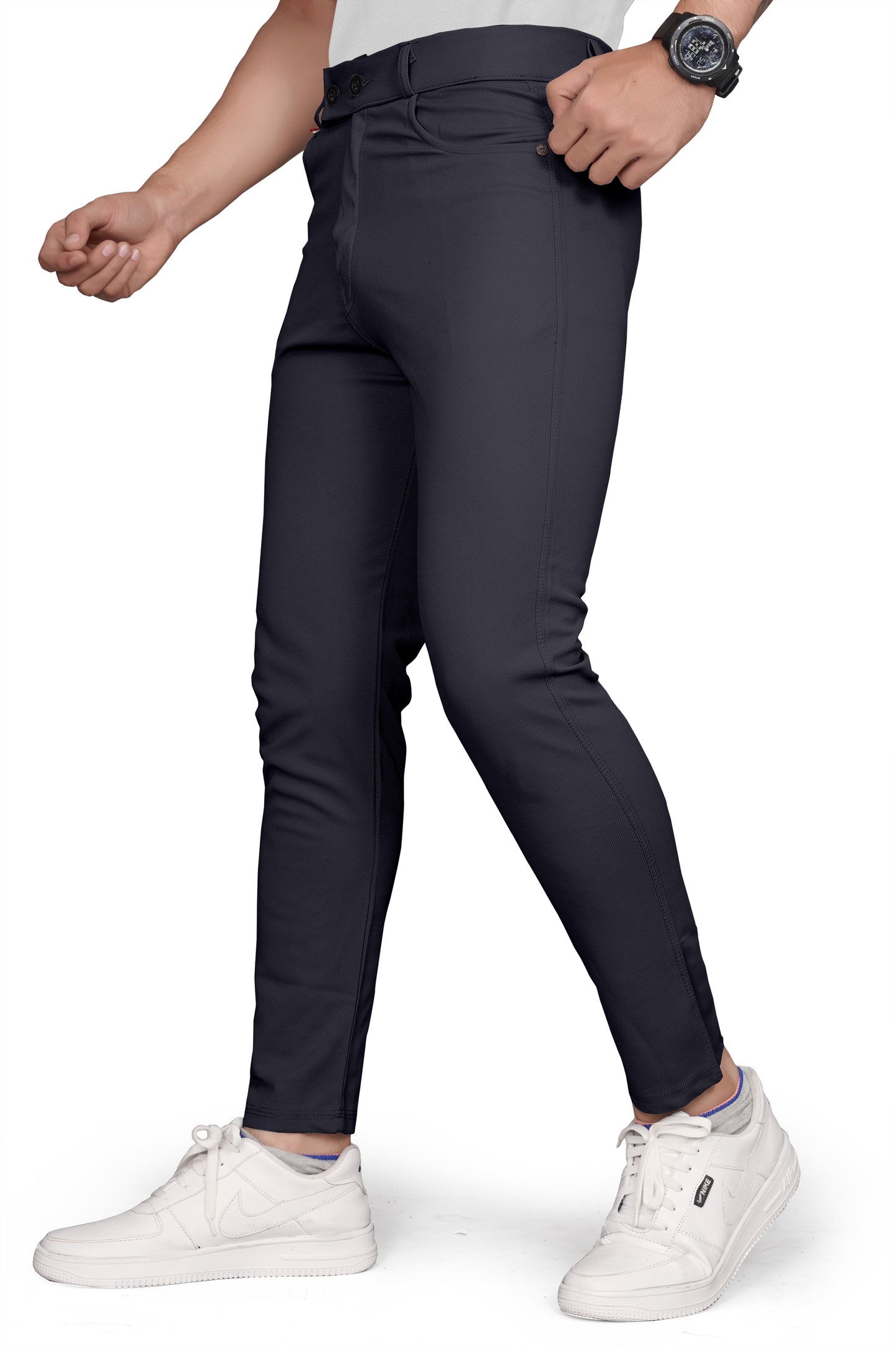 Dark Grey Cotton Blend Formal Trousers Pants For Mens SourceInfi