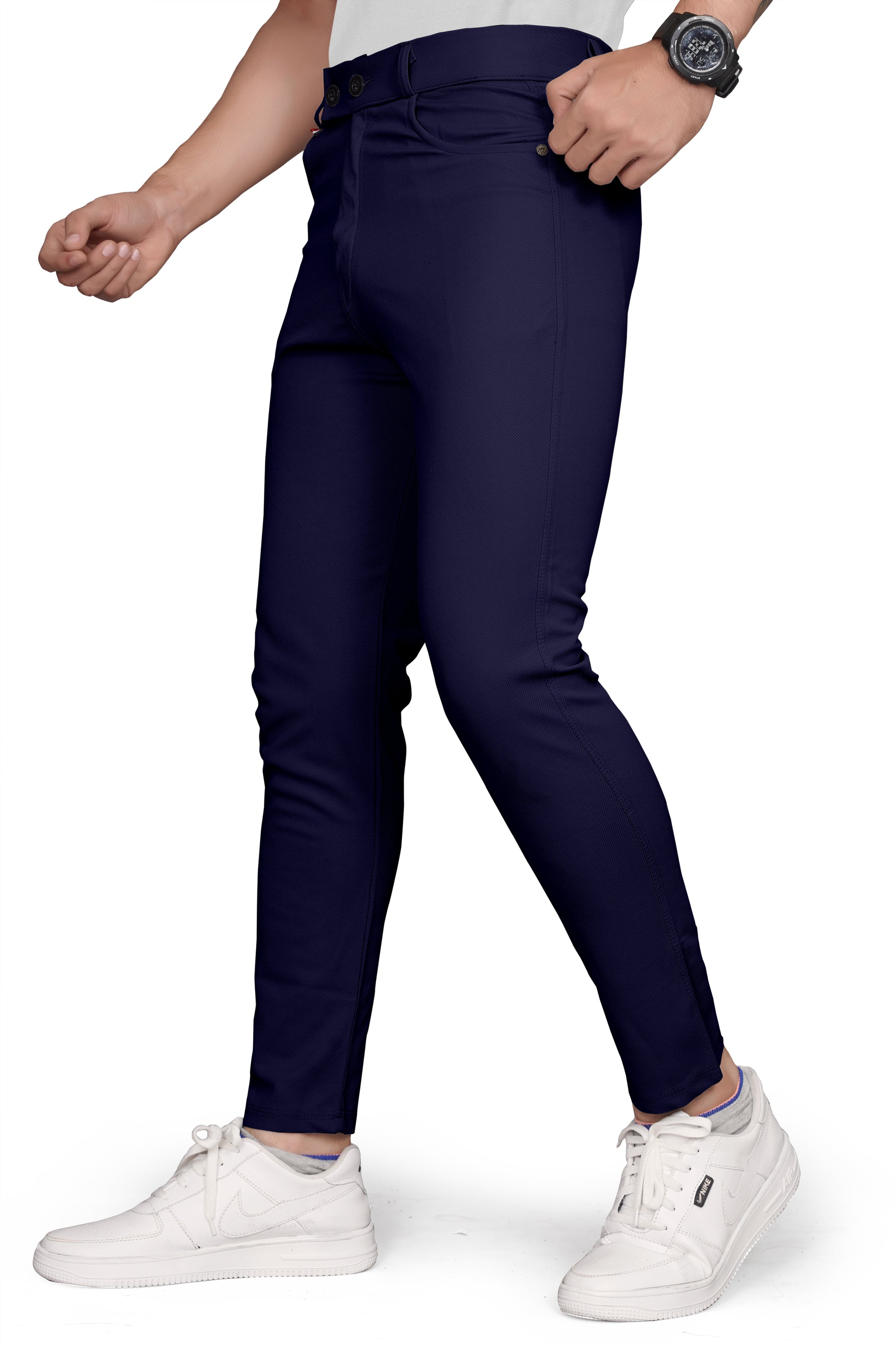 Navy Blue Cotton Blend Formal Trousers Pants For Mens SourceInfi