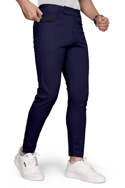 Navy Blue Cotton Blend Formal Trousers Pants For Mens SourceInfi