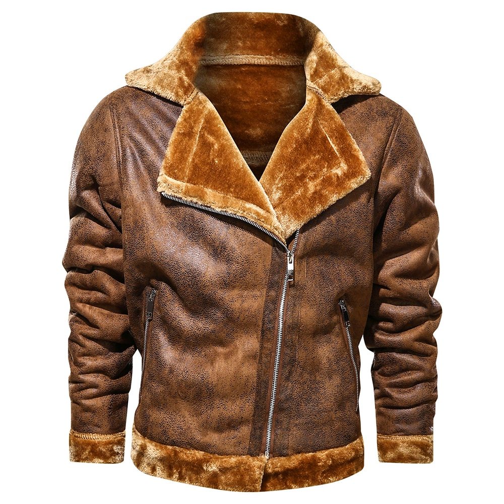 Retro Men Winter Suede Leather Jacket 3080