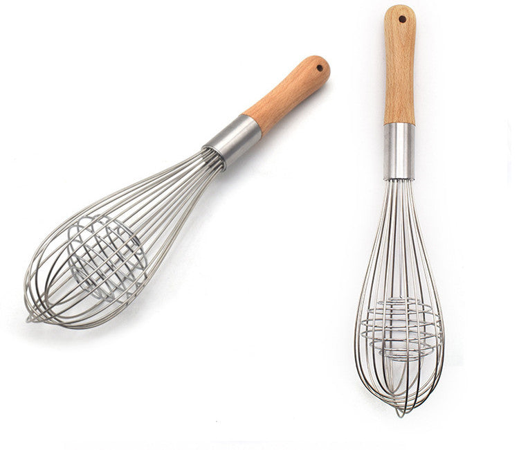 Kitchen Tool 11 Inch Wooden Handle Whisk Manual Stainless Steel Milk Frother Baking Hand Mixer My Store