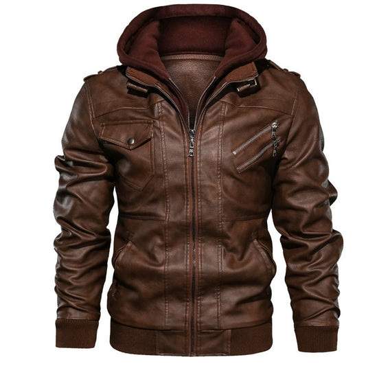 Spring, Autumn And Winter New Leather Jacket Men's Hooded Leather Jacket Youth Men's Jacket 3080