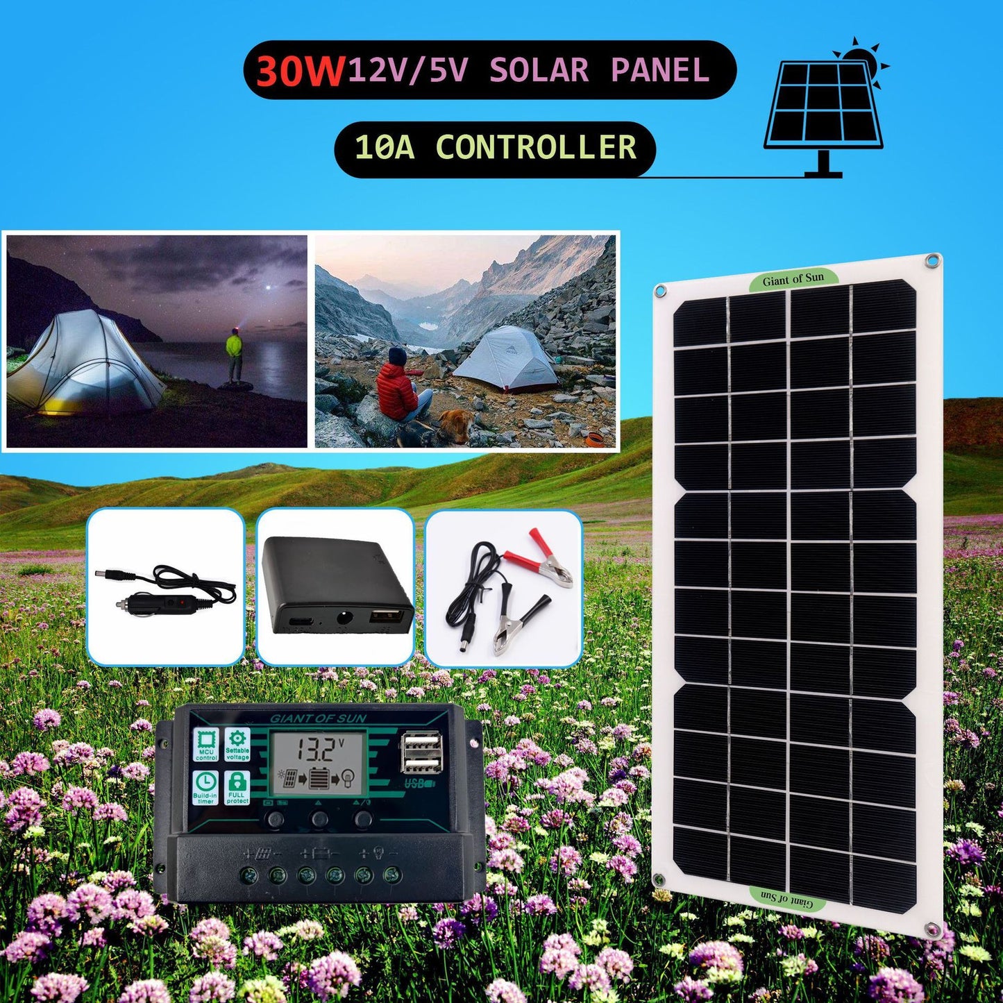 Solar Panel Car Van Caravan Camper Monocrystalline Portable Battery Charger My Store