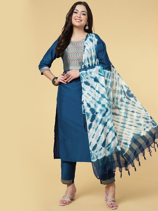Women Party Wear Kurti Pant With Dupatta Set Dropshipera