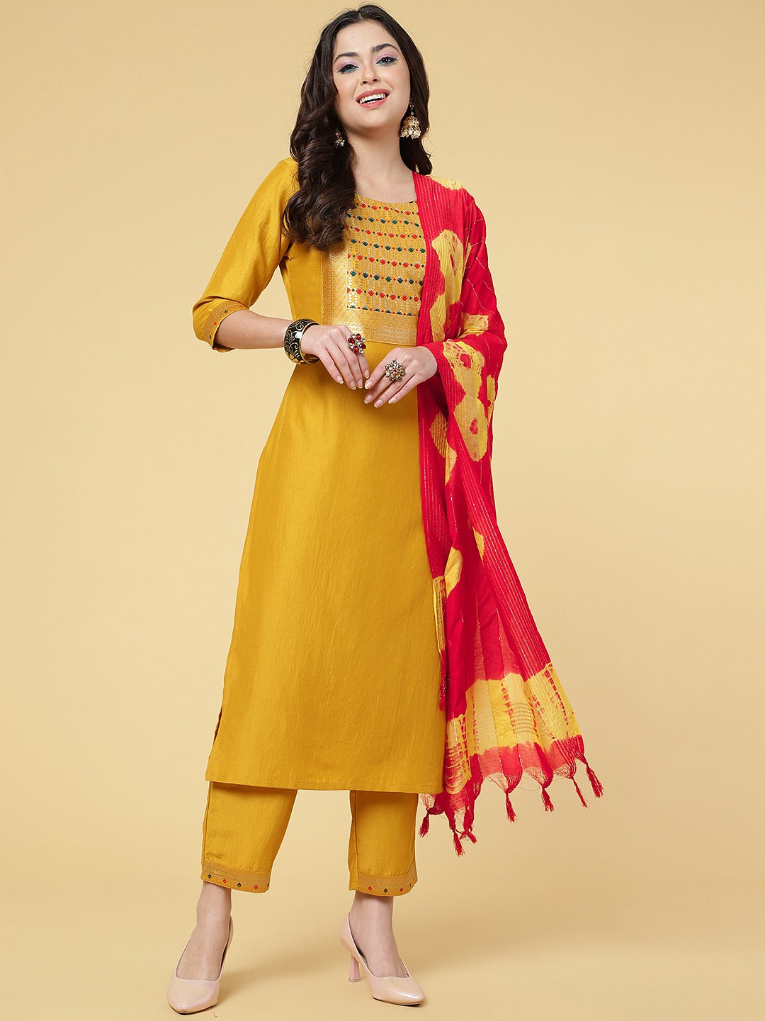 Women Party Wear Kurti Pant With Dupatta Set Dropshipera