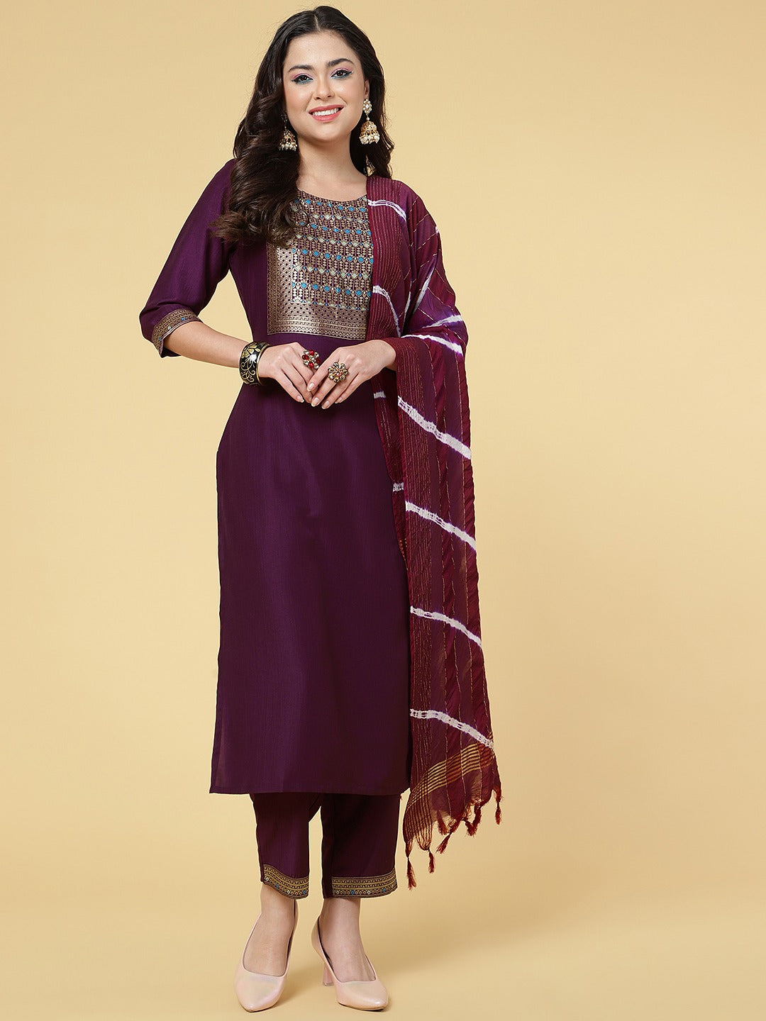 Women Party Wear Kurti Pant With Dupatta Set Dropshipera