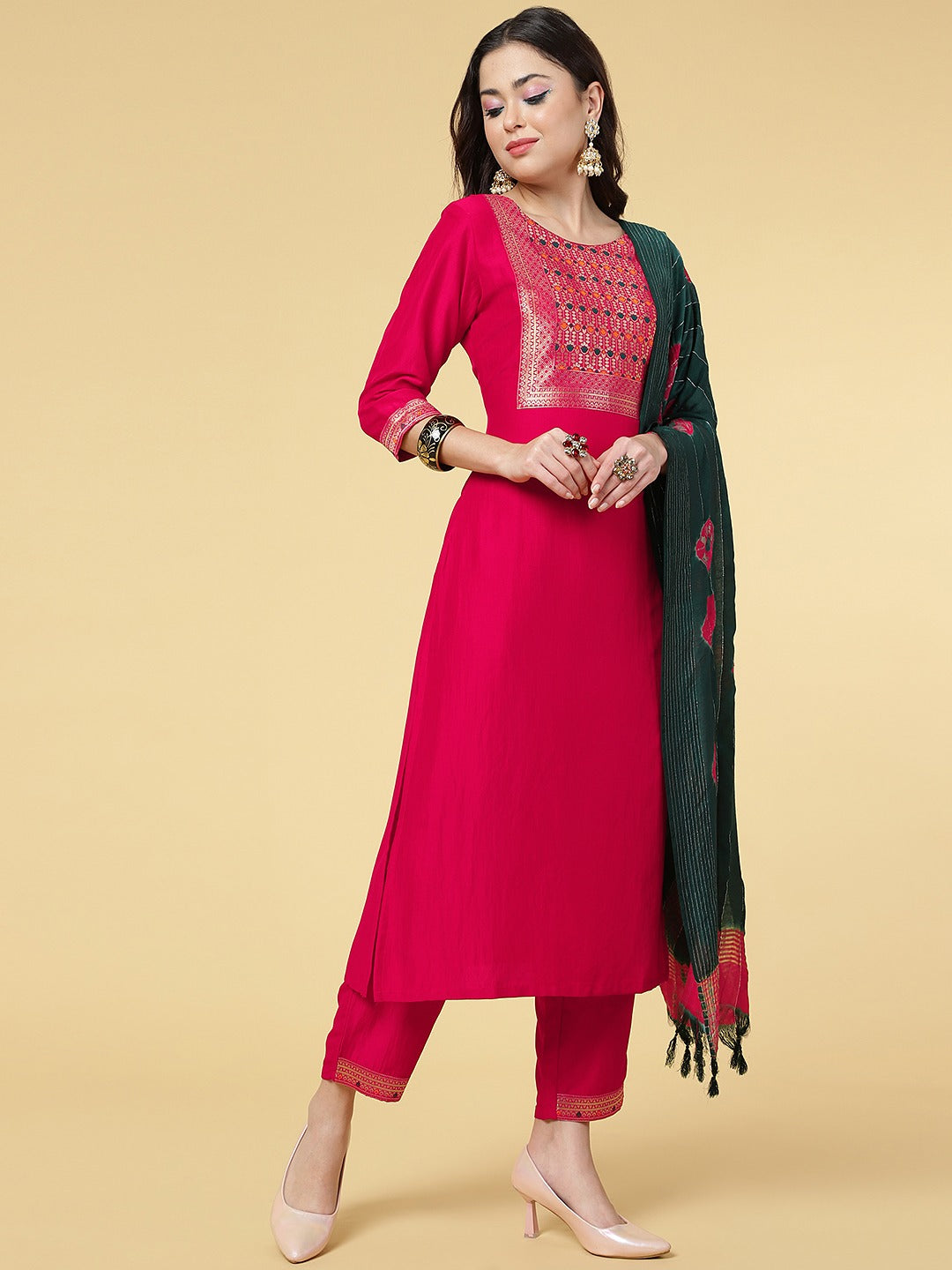 Women Party Wear Kurti Pant With Dupatta Set Dropshipera