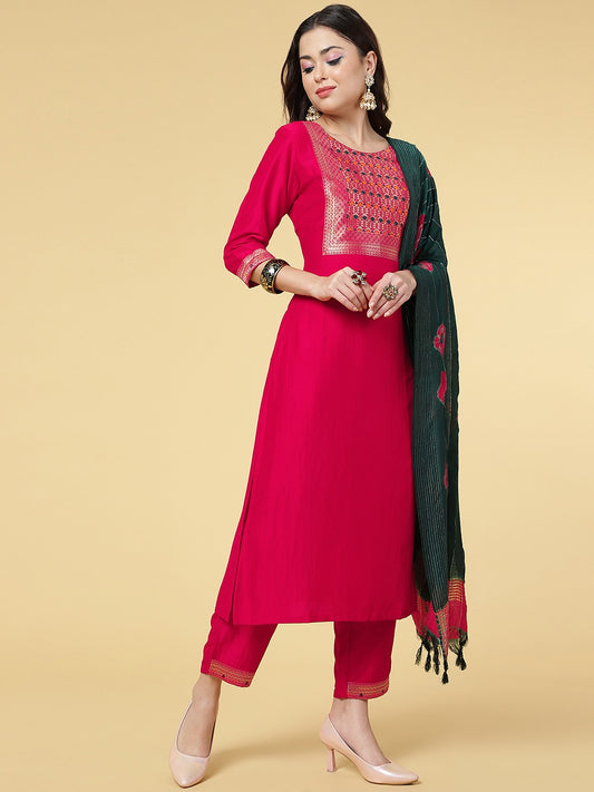 Women Party Wear Kurti Pant With Dupatta Set Dropshipera
