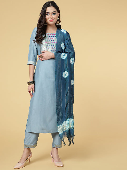 Women Party Wear Kurti Pant With Dupatta Set Dropshipera