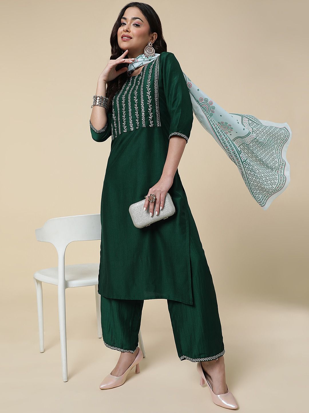 Women Stylish Daily Wear Kurti Pant With Dupatta Set Dropshipera