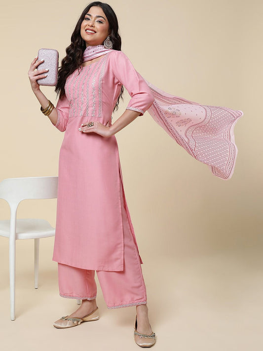 Women Stylish Daily Wear Kurti Pant With Dupatta Set Dropshipera