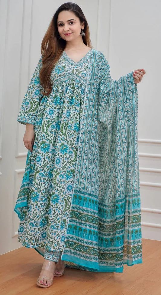 Sky Blue Printed wear Kurti With Bottom Dupatta set Dropshipera