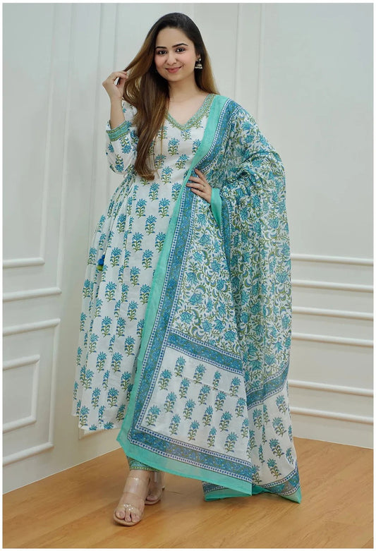 Floral Printed wear Kurti With Bottom Dupatta set Dropshipera