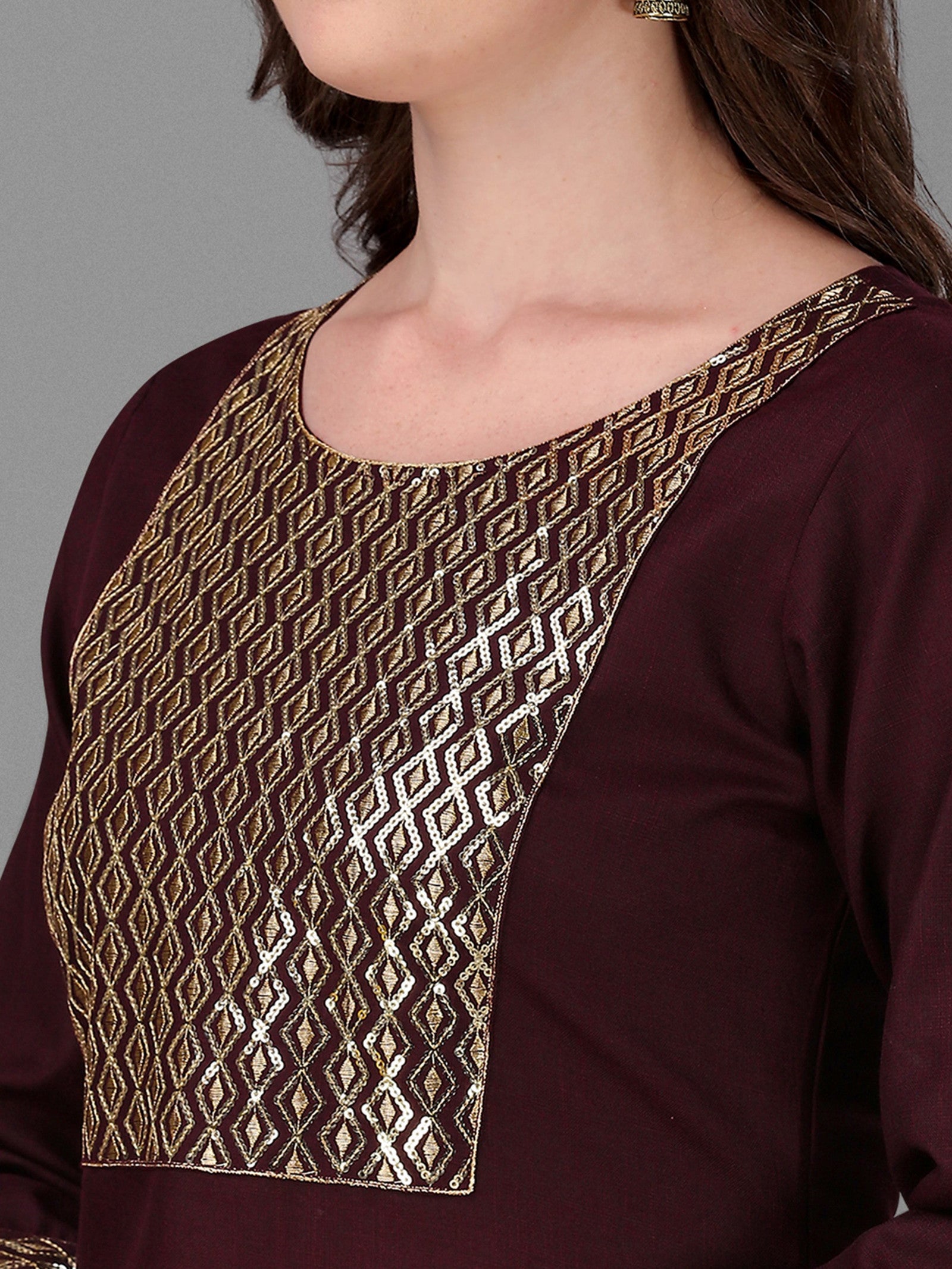 Womens Maroon Colour Cotton Kurta Pant With Dupatta Set Dropshipera