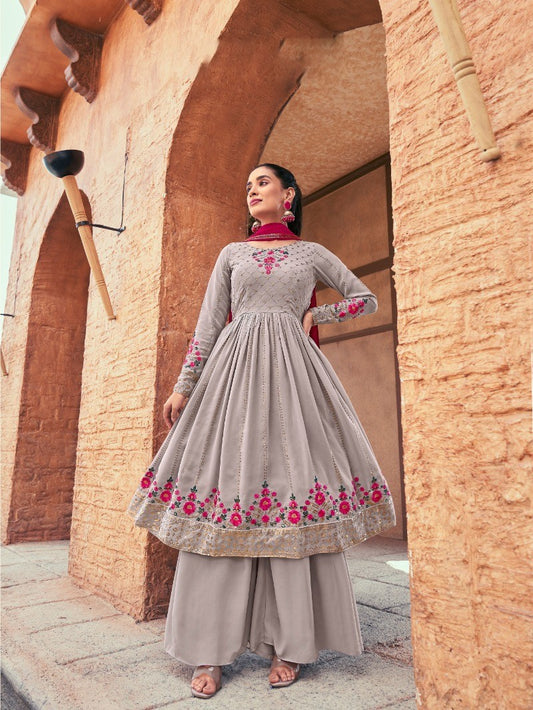 Georgette Party Wear Salwar Kameez with Thread and Embroidered Squence work Dropshipera