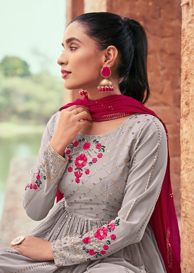 Georgette Party Wear Salwar Kameez with Thread and Embroidered Squence work Dropshipera