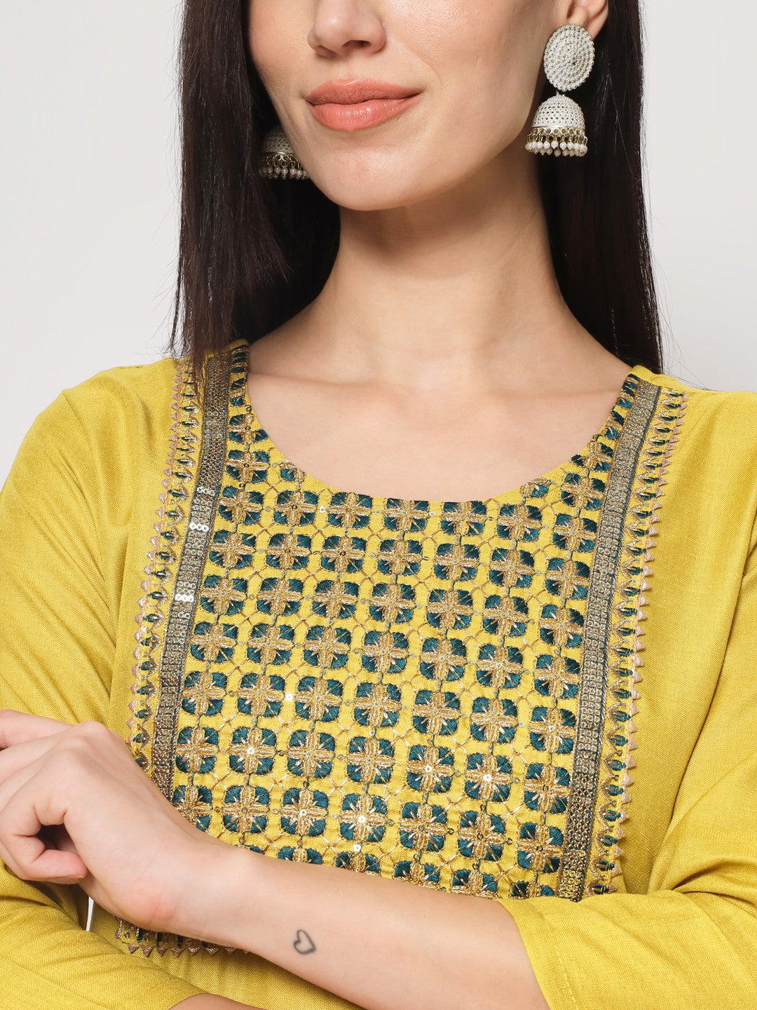 Lemon Colour Cotton Embrodared Casual Wear Kurta Pant Dupatta Set For Women's Dropshipera