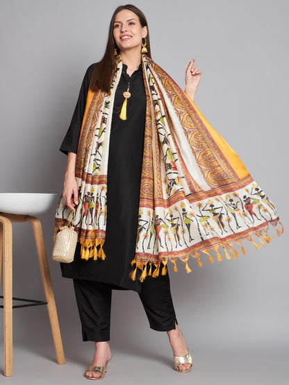 Black Colour Cotton Printed Dupatta With Kurta Pant Set For Women's Dropshipera