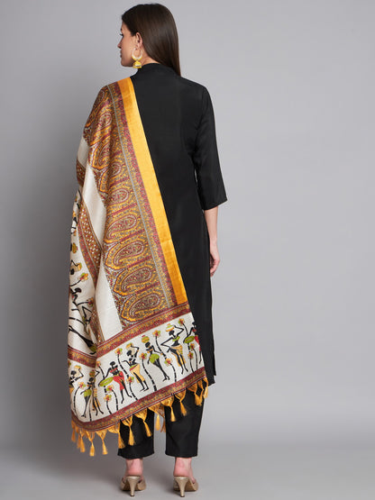 Black Colour Cotton Printed Dupatta With Kurta Pant Set For Women's Dropshipera