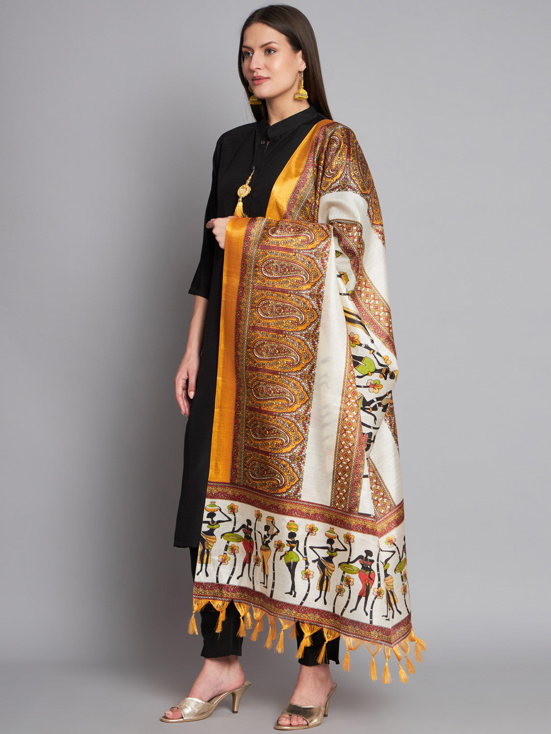 Black Colour Cotton Printed Dupatta With Kurta Pant Set For Women's Dropshipera