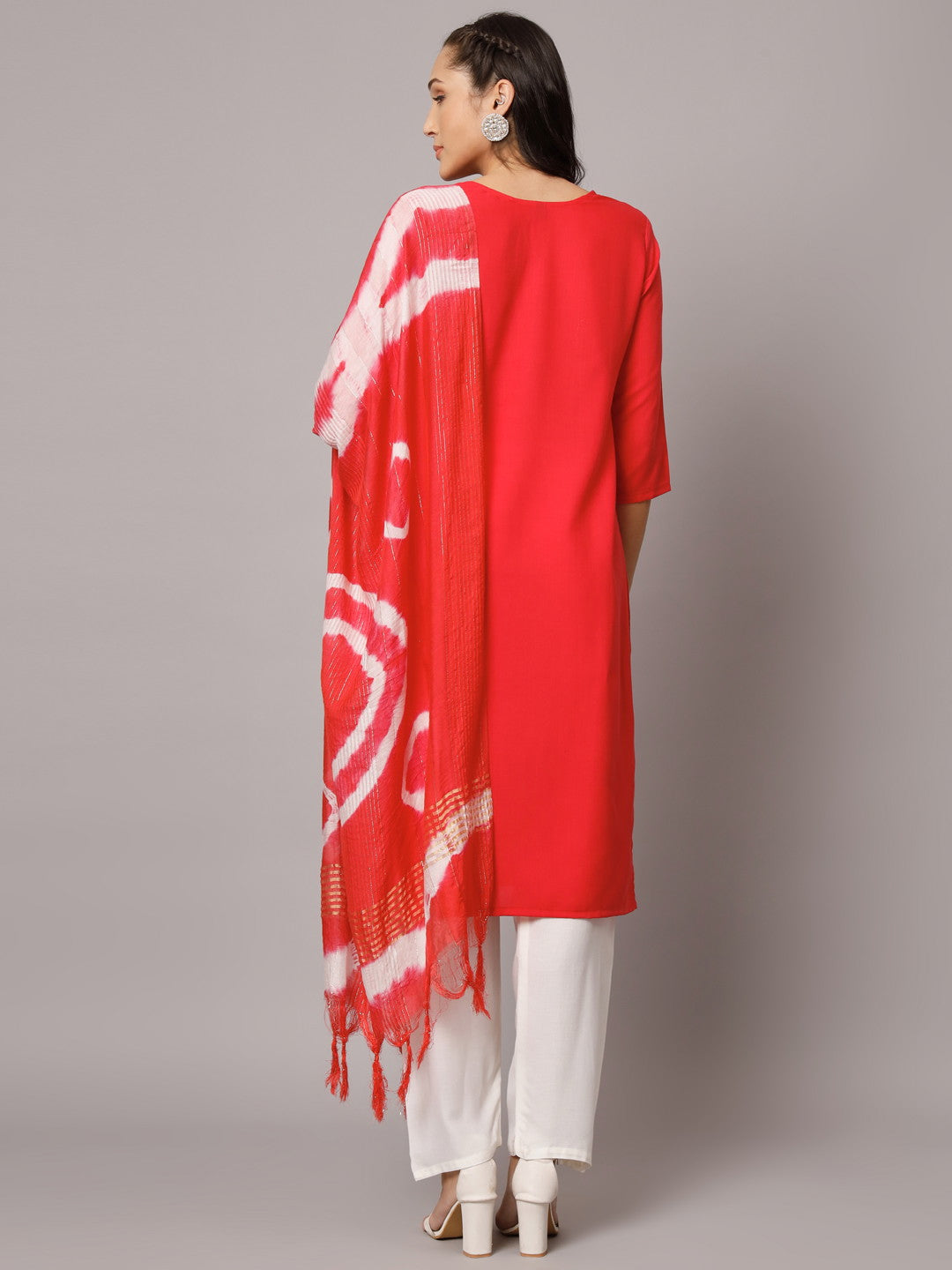 Pink Colour Reyon Embroidery With Mirror Casual Wear Kurta Pant Dupatta Set For Women's Dropshipera