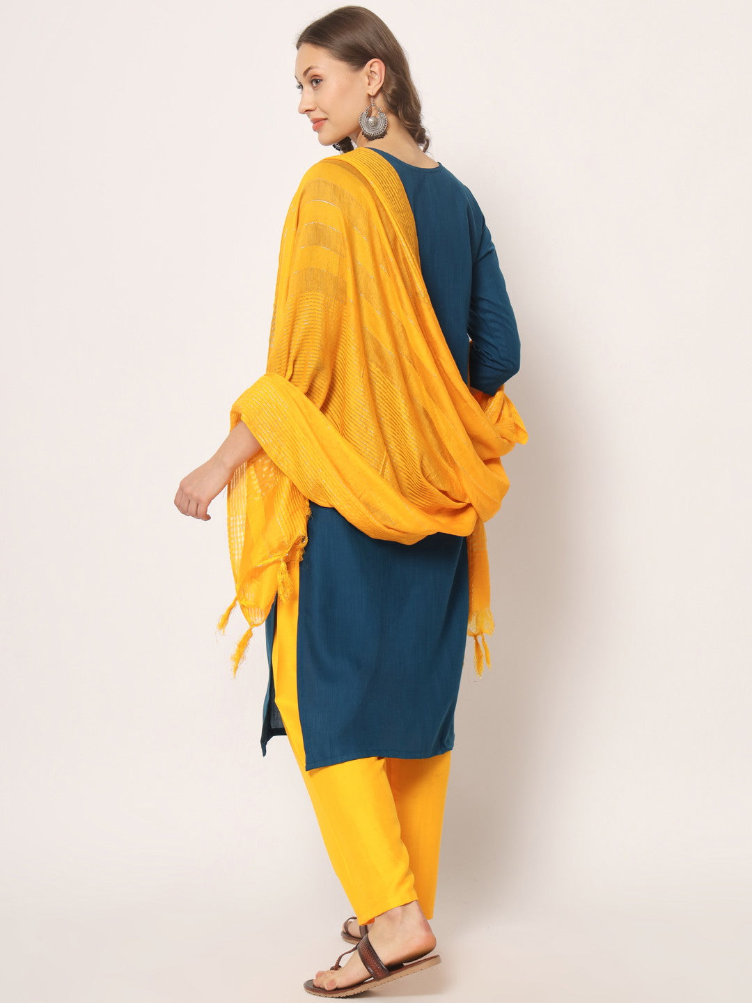 Blue Colour Reyon Embroidery With Mirror Casual Wear Kurta Pant Dupatta Set For Women's Dropshipera