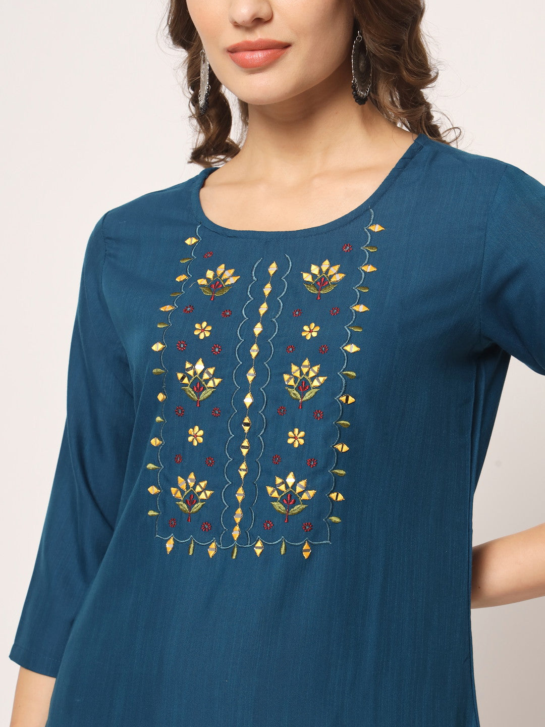 Blue Colour Reyon Embroidery With Mirror Casual Wear Kurta Pant Dupatta Set For Women's Dropshipera