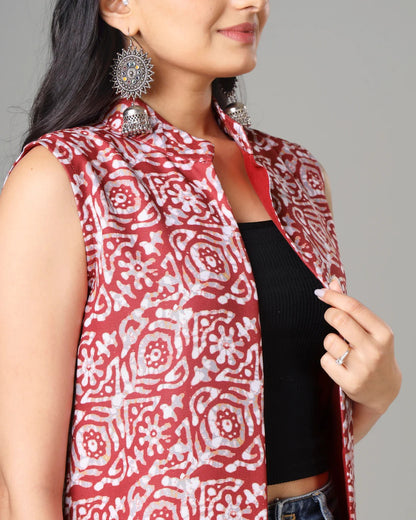 Maroon Colour Printed Long Jacket For Women's Dropshipera