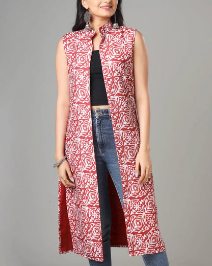Maroon Colour Printed Long Jacket For Women's Dropshipera