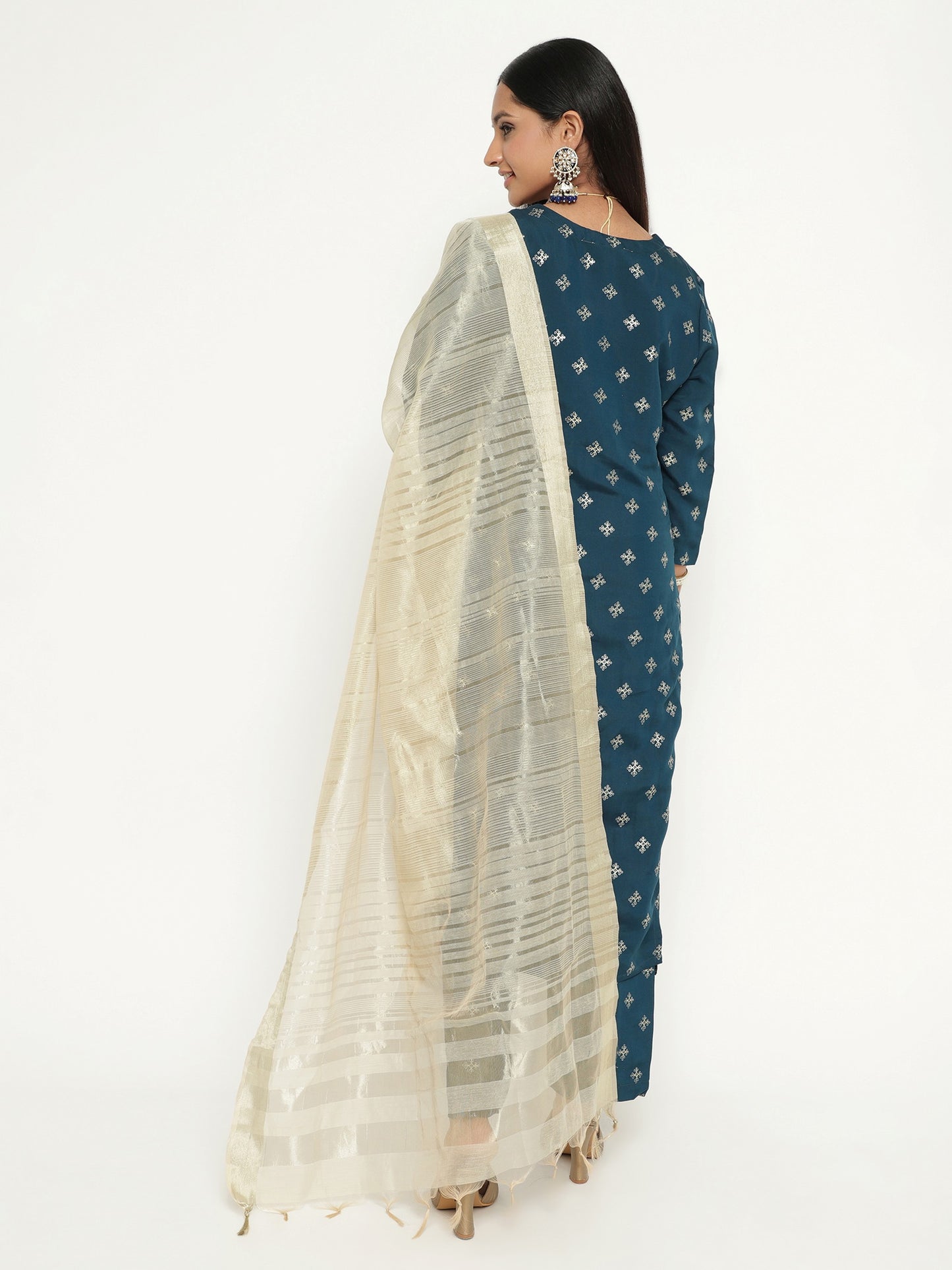 Blue Colour Blend Silk Embroidery Work Party Wear Kurta Pant Dupatta Set For Women's Dropshipera
