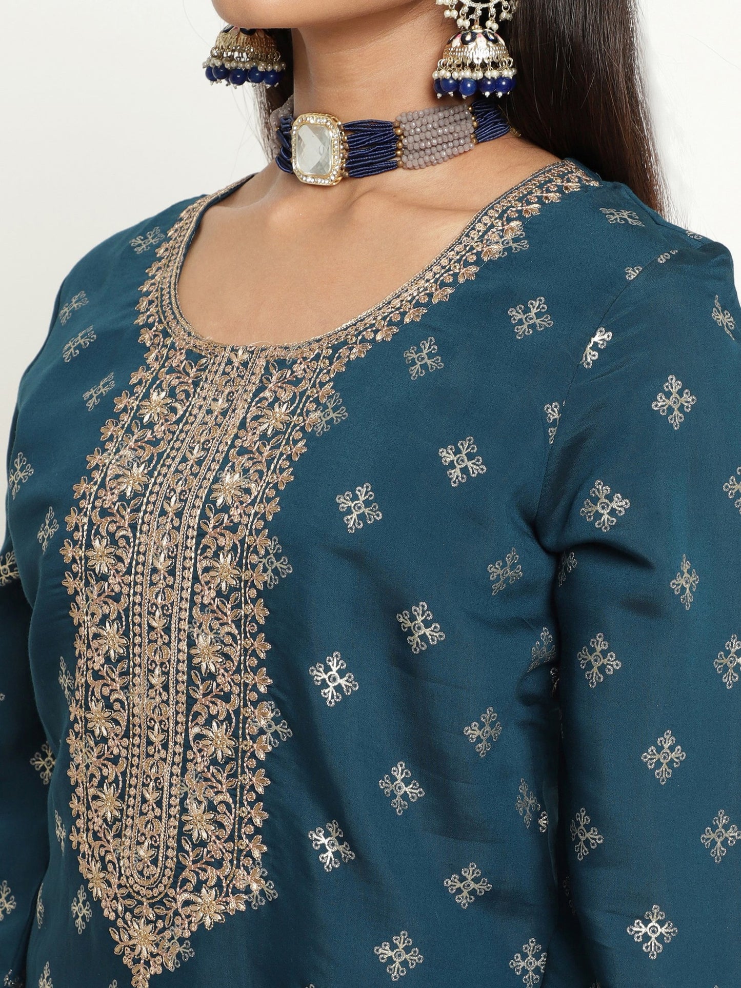 Blue Colour Blend Silk Embroidery Work Party Wear Kurta Pant Dupatta Set For Women's Dropshipera