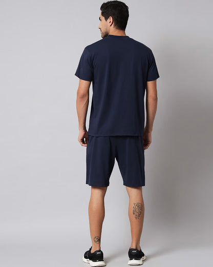 Navy Blue Plain T Shirt Half Sleeve And Shorts With Pocket Dropshipera