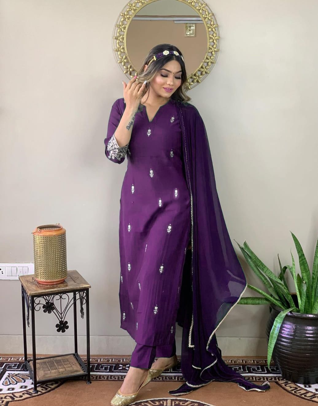 Blue Party Wear Embroidery Worked Kurta With Pant And Duppata Set Dropshipera
