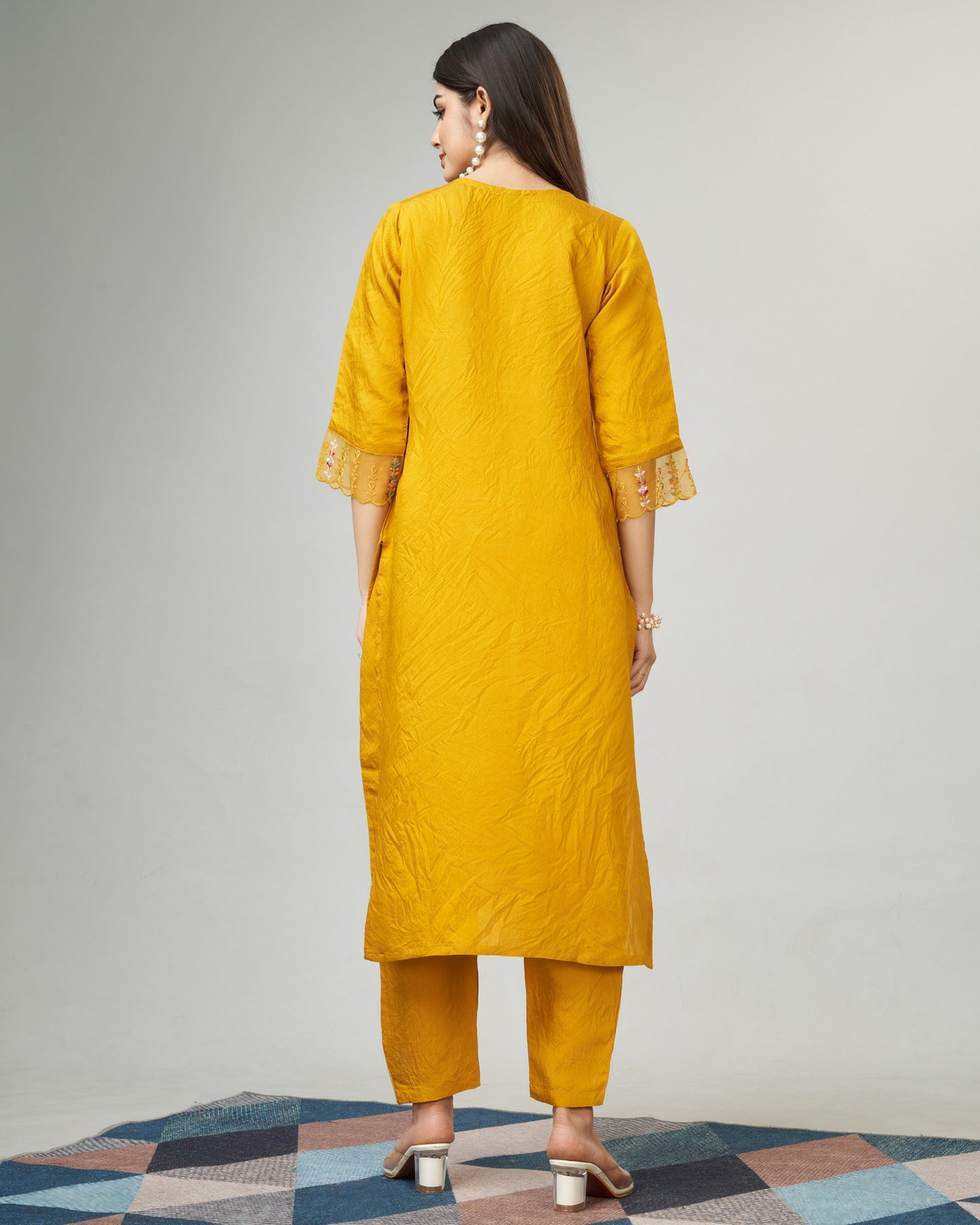 Yellow Party Wear Embroidery Worked Kurta With Pant And Duppata Set Dropshipera