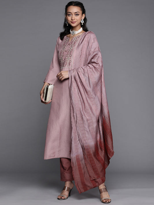 Purple Party Wear Embroidery Worked Kurta With Pant And Duppata Set Dropshipera