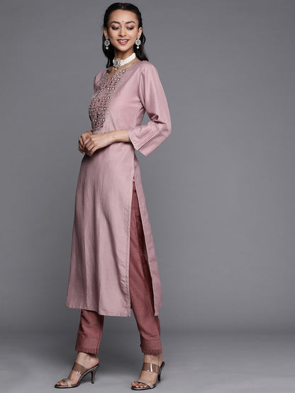 Purple Party Wear Embroidery Worked Kurta With Pant And Duppata Set Dropshipera