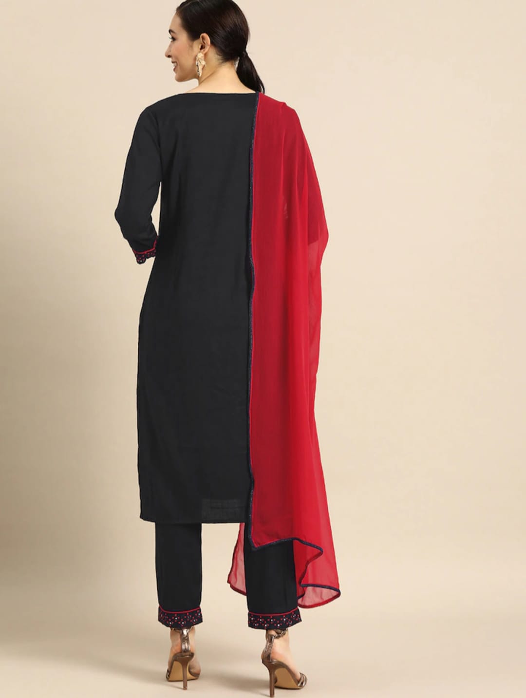 Black Party Wear Embroidery Worked Kurta With Pant And Duppata Set Dropshipera