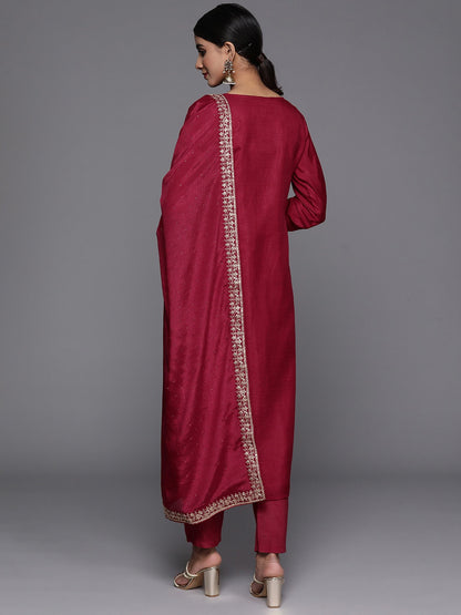 Marron Party Wear Embroidery Worked Kurta With Pant And Duppata Set Dropshipera