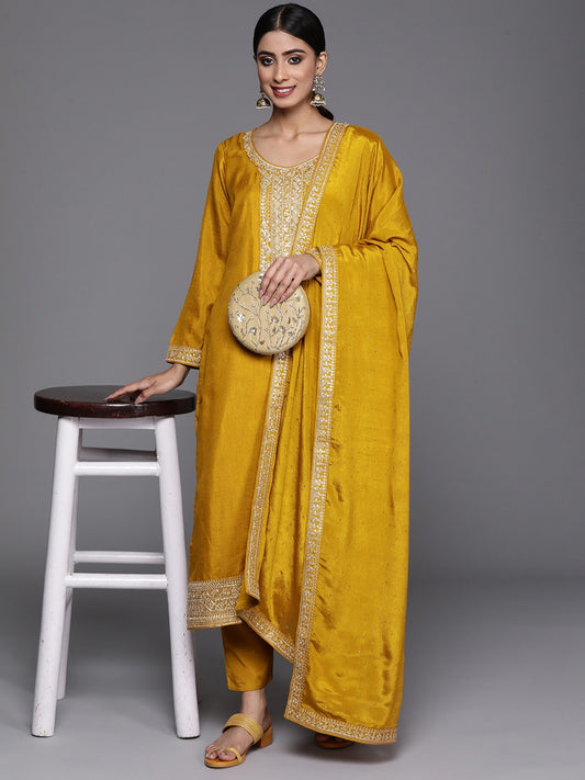 Yellow Party Wear Embroidery Worked Kurta With Pant And Duppata Set Dropshipera
