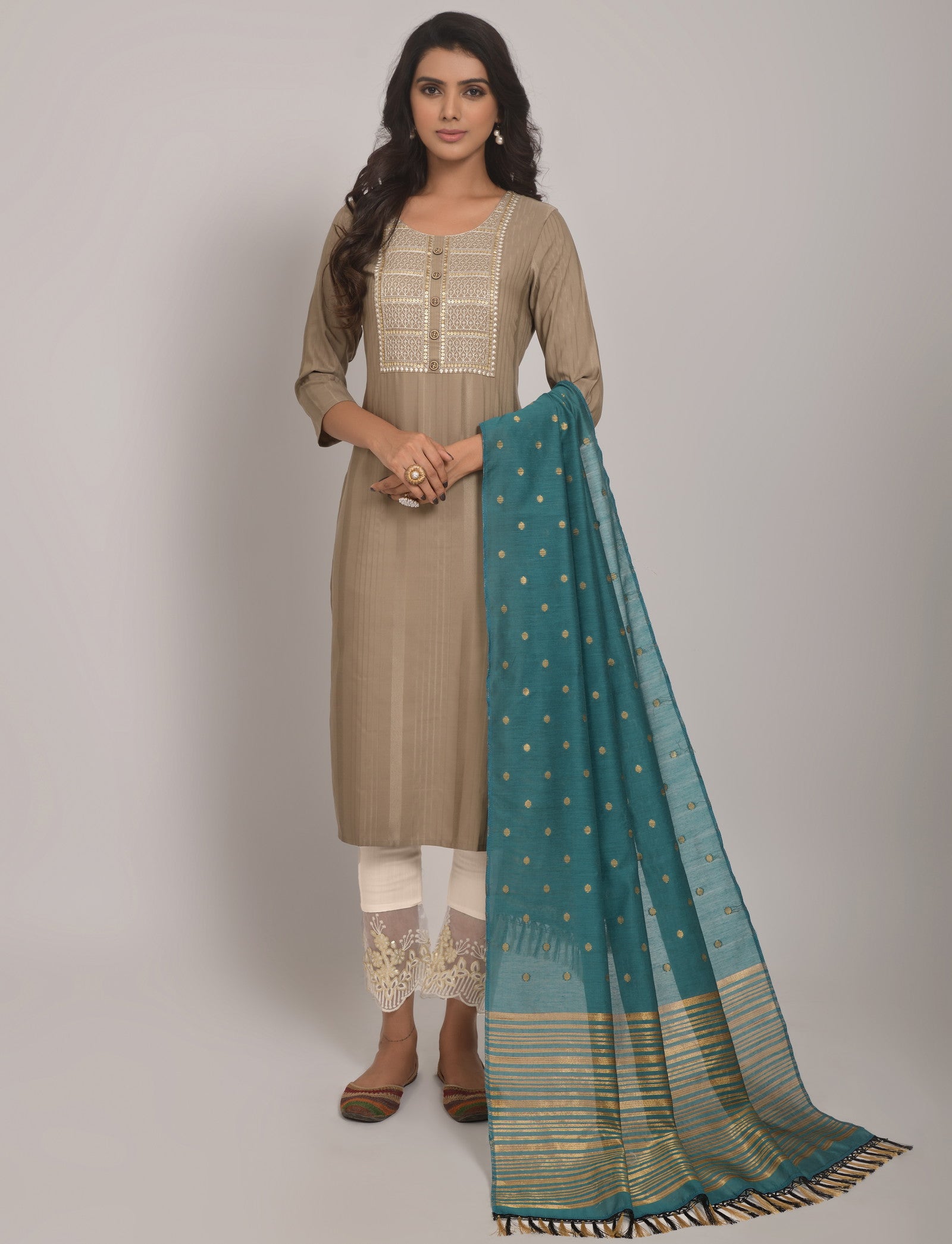 Chiku Party Wear Embroidery Worked Kurta With Pant And Duppata Set Dropshipera